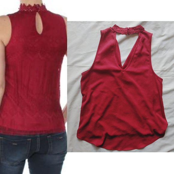 BCX Tops - BCX Candy Red Lace Halter Neck Wrap Top L